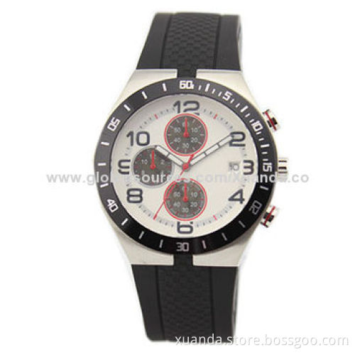 Quartz sports steel watches for men, rubber strap, 304 stainless steel case